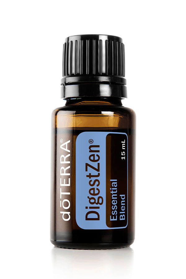 doTERRA DigestZen essential oil bottle on a white background