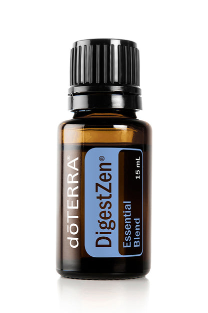 doTERRA DigestZen essential oil bottle on a white background