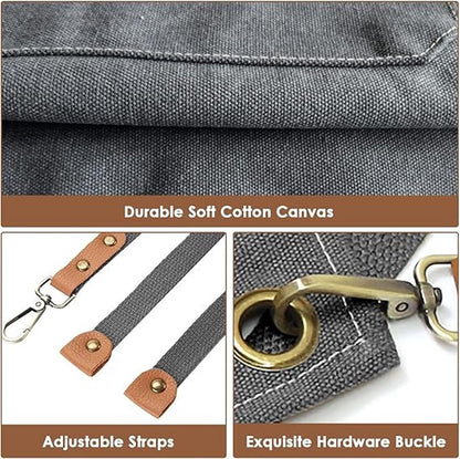 Men's Canvas Apron - Canvas Apron - 3 Pockets - Waterproof - Adjustable - Kitchen Apron for Men and Women - Apron for Barbecue, Restaurant, Garden, Carpenter - Easily Adjustable - Grey - 76 x 68 cm