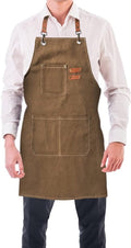 Men's Canvas Apron - Canvas Apron - 3 Pockets - Waterproof - Adjustable - Kitchen Apron for Men and Women - Apron for Barbecue, Restaurant, Garden, Carpenter - Easily Adjustable - Brown - 76 x 68 cm