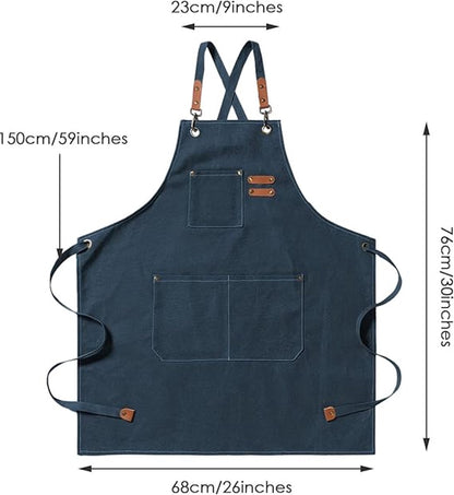 Men's Canvas Apron - Canvas Apron - 3 Pockets - Waterproof - Adjustable - Kitchen Apron for Men and Women - Apron for Barbecue, Restaurant, Garden, Carpenter - Easily Adjustable - Brown - 76 x 68 cm