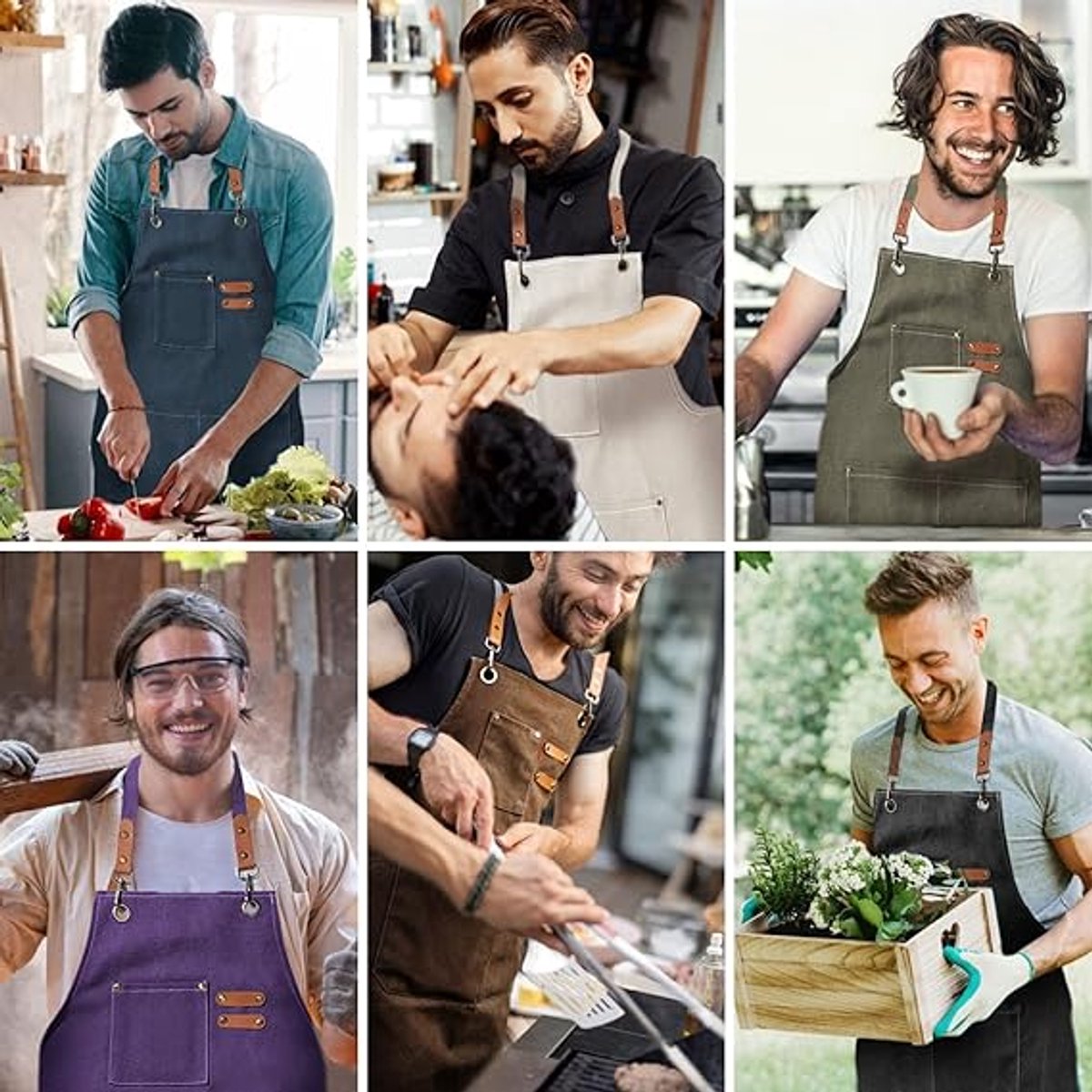 Men's Canvas Apron - Canvas Apron - 3 Pockets - Waterproof - Adjustable - Kitchen Apron for Men and Women - Apron for Barbecue, Restaurant, Garden, Carpenter - Easily Adjustable - Brown - 76 x 68 cm