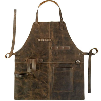 Rustic Apron with Large Pockets and Adjustable Straps, Full Grain Leather, Handmade Leather Apron,Heat & Flame-Resistant Heavy Duty Work Apron Woodworking Shop Apron