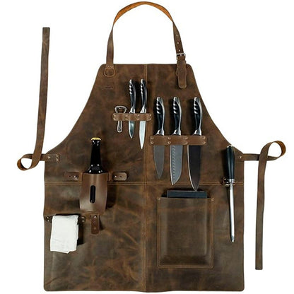 Rustic Apron with Large Pockets and Adjustable Straps, Full Grain Leather, Handmade Leather Apron,Heat & Flame-Resistant Heavy Duty Work Apron Woodworking Shop Apron