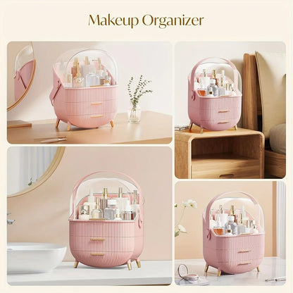 Transparent Flip-top Cosmetic Storage Box: Dustproof, Waterproof, Multi-layer Drawer Organizer, Portable Storage Essential for Desktop and Bathroom.Dark green