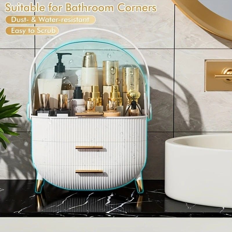 Transparent Flip-top Cosmetic Storage Box: Dustproof, Waterproof, Multi-layer Drawer Organizer, Portable Storage Essential for Desktop and Bathroom.Dark green