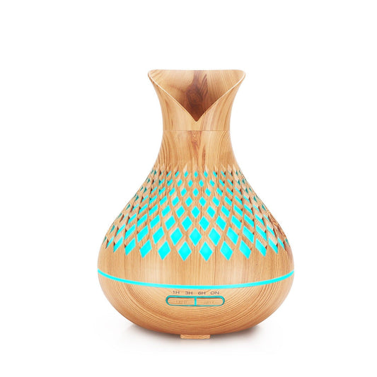 Light Woodgrain 500ml Wood-Grain Essential Oil Aroma Diffuser with Lattice Design and Humidifier