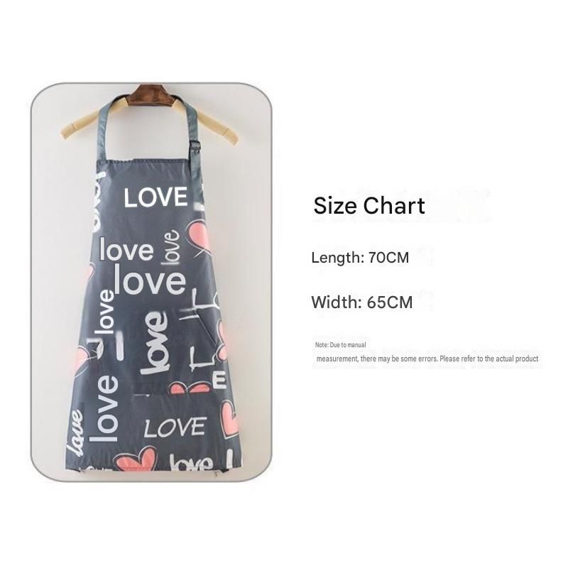 "LOVE" letter pattern Waterproof Kitchen Apron - Oil Resistant Fabric with Adjustable Neck Strap, Large Front Pocket, 70cm Length, for Cooking and Home Cleaning