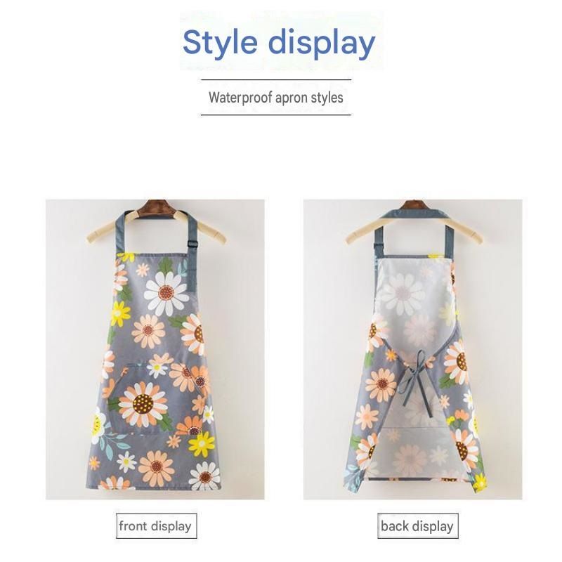 "LOVE" letter pattern Waterproof Kitchen Apron - Oil Resistant Fabric with Adjustable Neck Strap, Large Front Pocket, 70cm Length, for Cooking and Home Cleaning