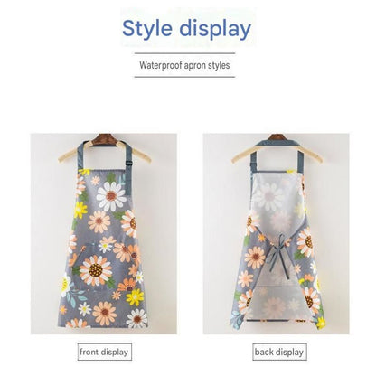 "LOVE" letter pattern Waterproof Kitchen Apron - Oil Resistant Fabric with Adjustable Neck Strap, Large Front Pocket, 70cm Length, for Cooking and Home Cleaning