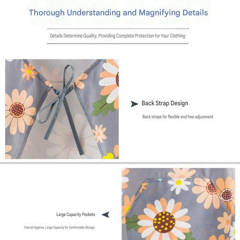 Sunflower pattern Waterproof Kitchen Apron - Oil Resistant Fabric with Adjustable Neck Strap, Large Front Pocket, 70cm Length, for Cooking and Home Cleaning
