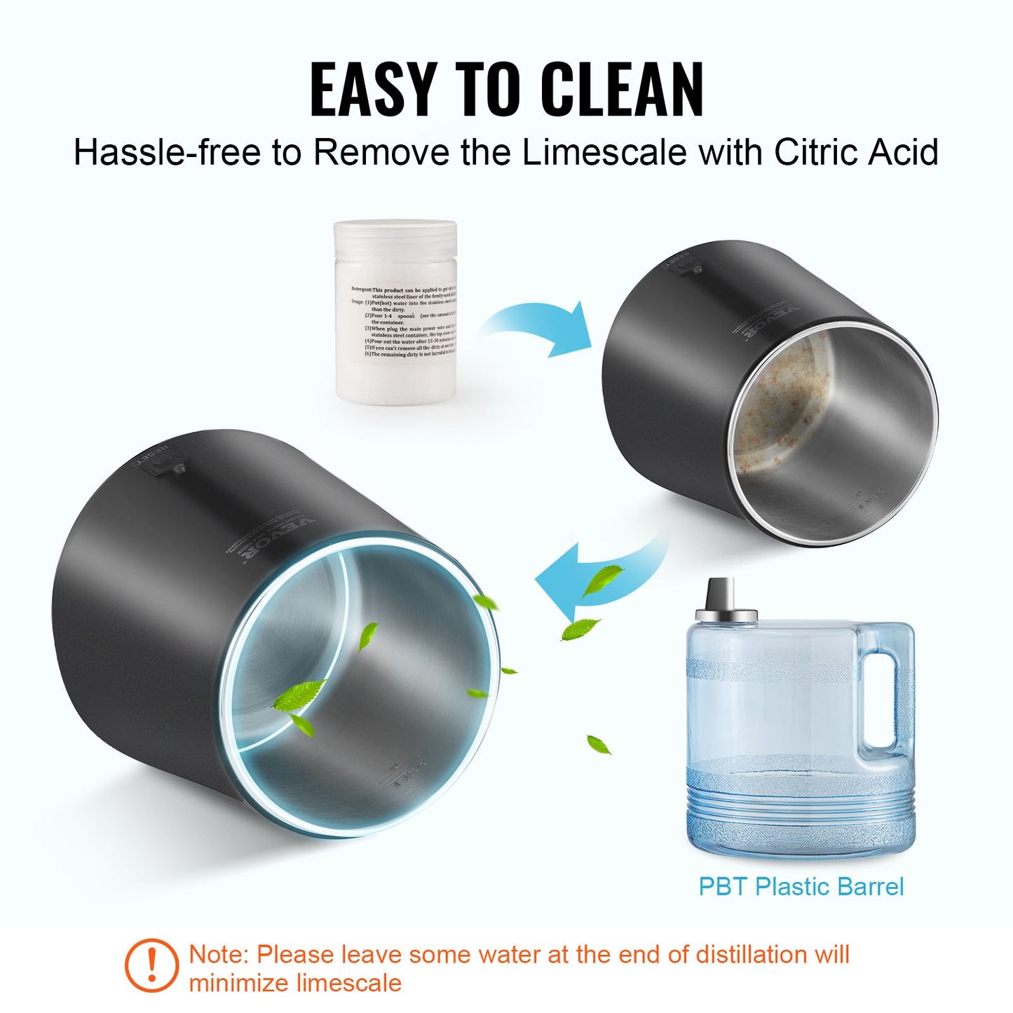 Water Distiller, 4L 1.05 Gallon Pure Water Purifier Filter For Home Countertop, 750W Distilled Water Maker, Stainless Steel Interior Distiller Water Making Machine to Make Clean Water, Black