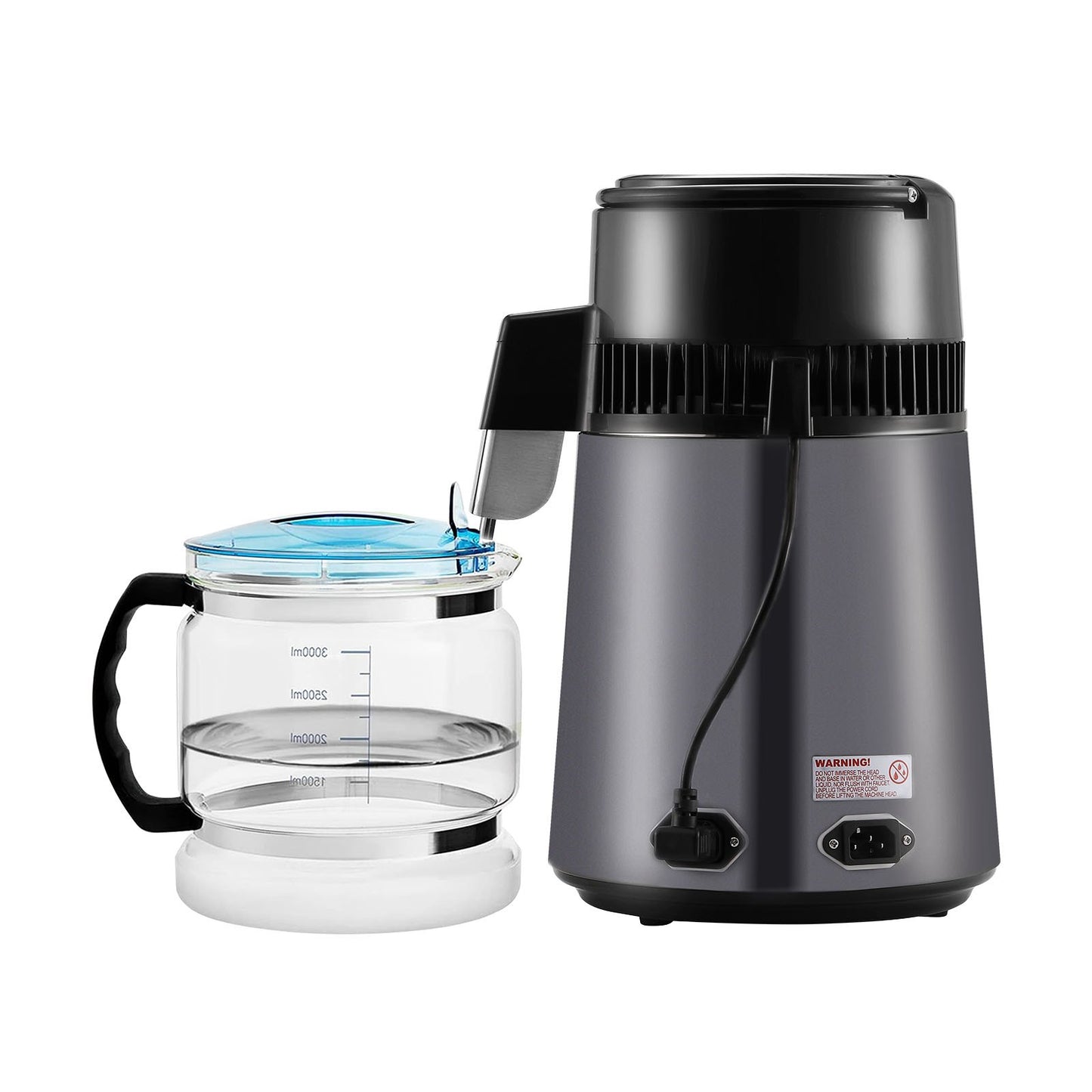Water Distiller, 4L 1.05 Gallon Pure Water Purifier Filter For Home Countertop, 750W Distilled Water Maker, Stainless Steel Interior Distiller Water Making Machine to Make Clean Water, Gray