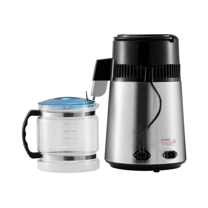 Water Distiller, 4L 1.05 Gallon Pure Water Purifier Filter For Home Countertop, 750W Distilled Water Maker, Stainless Steel Interior Distiller Water Making Machine to Make Clean Water, Silvery