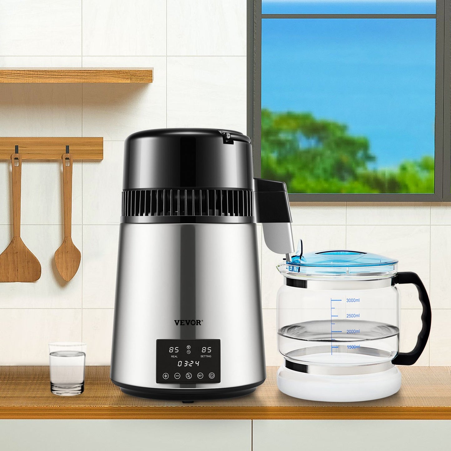 4L Water Distiller 1.5L/H Distilled Water Maker Timing Dual-Temp Silver