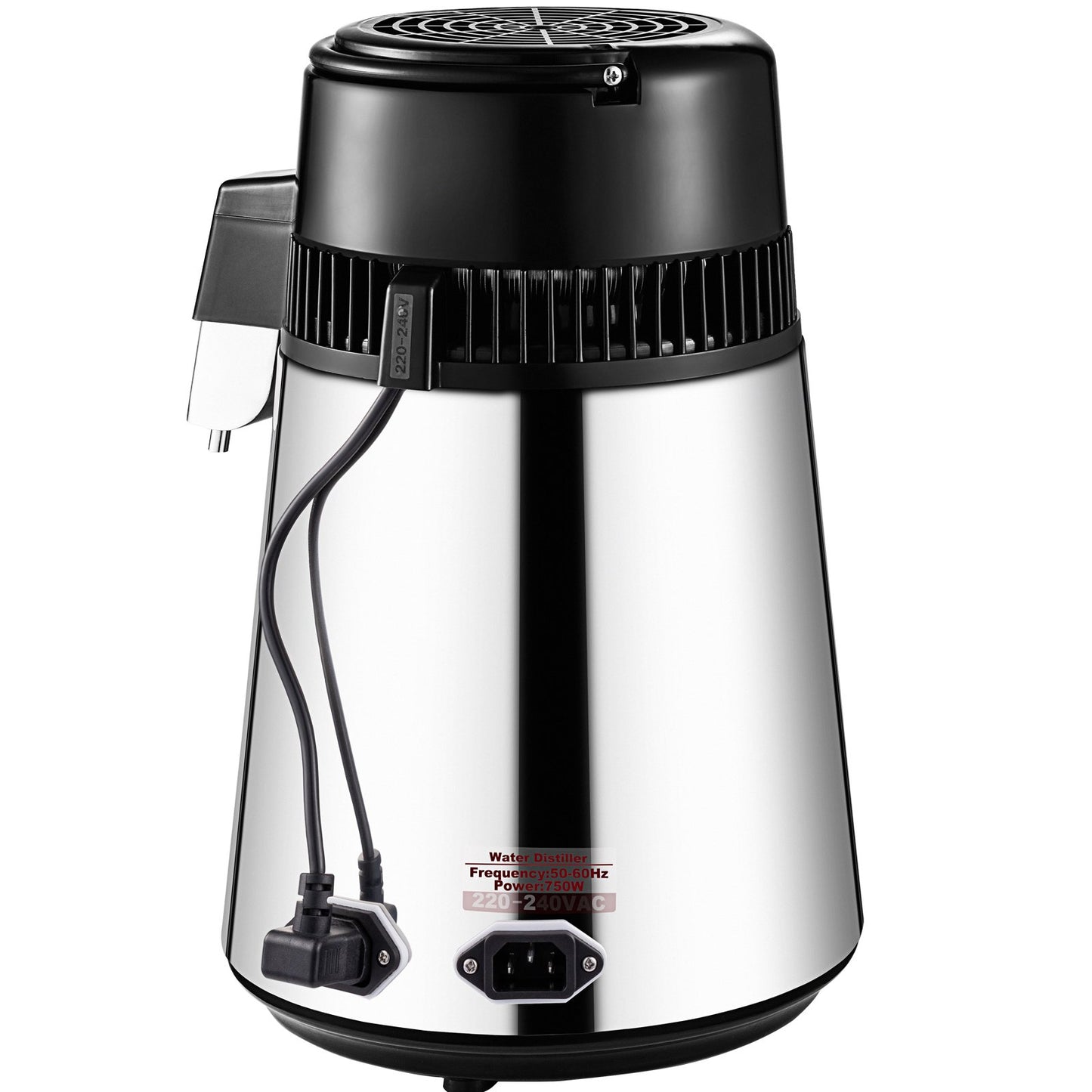 1.1 Gal Water Distiller, 0.3 Gal/H, 750W Distilled Water Maker Machine 0-99H Timing Set Temp Display, 304 Stainless Steel Countertop Distiller Glass Carafe Cleaning Powder 3 Carbon Packs, Silver